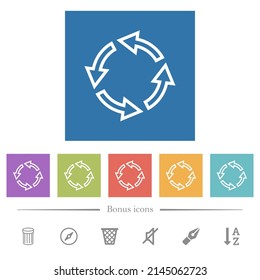 Rotate left outline flat white icons in square backgrounds. 6 bonus icons included.