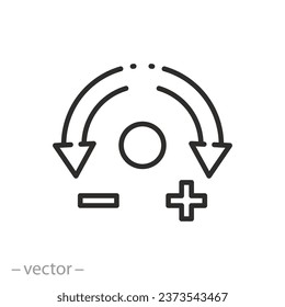 rotate left right icon, adjust more less, increase or decrease, plus or minus rotation, thin line symbol - editable stroke vector illustration