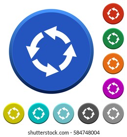 Rotate left round color beveled buttons with smooth surfaces and flat white icons