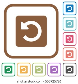 Rotate left simple icons in color rounded square frames on white background