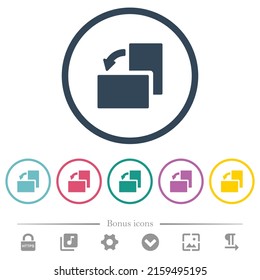 Rotate left solid flat color icons in round outlines. 6 bonus icons included.