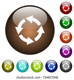 Rotate left white icons on round color glass buttons