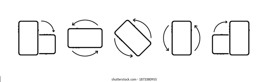 Rotate mobile phone. Device rotation symbol set. Rotate smartphone, icon set vector illustration for mobile app or web site . Smartphone screen. EPS 10