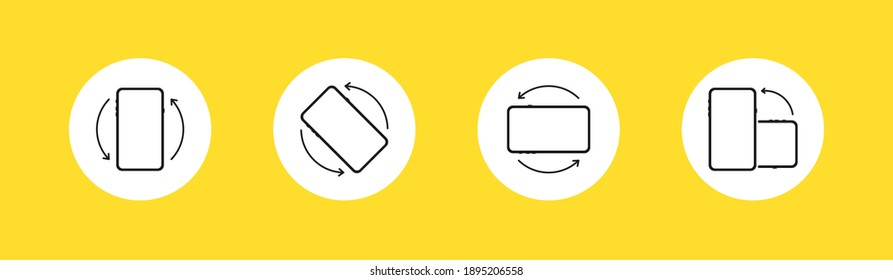 Rotar teléfono móvil. Conjunto de símbolos de rotación de dispositivo. Rotar smartphone, conjunto de iconos ilustración vector para aplicación móvil o sitio web . Pantalla de Smartphone. EPS 10