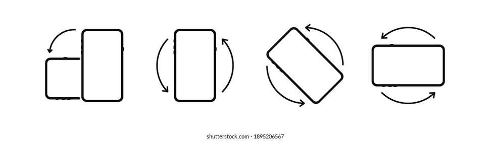 Rotate mobile phone. Device rotation symbol set.  Rotate smartphone, icon set vector illustration for mobile app or web site . Smartphone screen. EPS 10