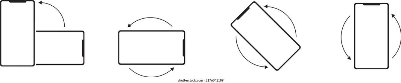 Rotate mobile phone. Device rotation symbol set. Rotate smartphone, icon set vector illustration for mobile app or web site . Smartphone screen. EPS 10