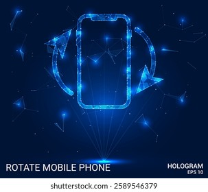 Rotate mobile phone hologram. Rotate mobile phone is made of polygons, triangles, dots, and lines. Rotate mobile phone is a low-poly compound structure. Technology concept vector.