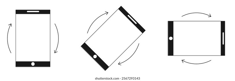 Rotate Mobile Phone icon, rotation symbol with arrows set. Turn device, screen. Ui button, web or app. Vertical or horisontal, phone screen