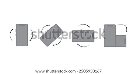 rotate mobile phone screen vector icon set. Device rotation with arrow turn smartphone device sign. mobile phone horizontal way symbol. rotate phone button collection.