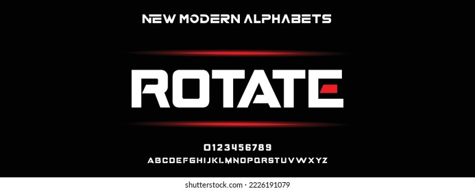 ROTATE Modern Bold Font. Regular Italic Number Typography urban style alphabet fonts for fashion, sport, technology, digital, movie, logo design, vector illustration