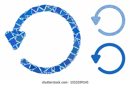 Rotate mosaic of tremulant items in different sizes and color tones, based on rotate icon. Vector tremulant pieces are combined into collage. Rotate icons collage with dotted pattern.