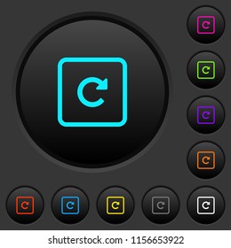 Rotate object right dark push buttons with vivid color icons on dark grey background