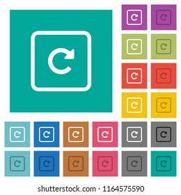 Rotate object right multi colored flat icons on plain square backgrounds. Included white and darker icon variations for hover or active effects.