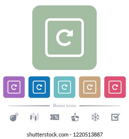 Rotate object right white flat icons on color rounded square backgrounds. 6 bonus icons included