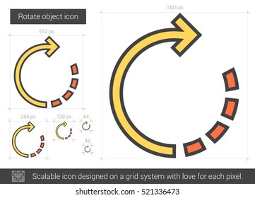 Rotar icono de línea vectorial de objeto aislado en fondo blanco. Rotar el icono de línea de objeto para infografía, sitio web o aplicación. Icono escalable diseñado en un sistema de cuadrícula.