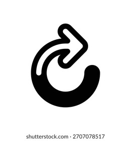 Girar. Icono de Vector de trazo delineado con detalles rellenos de negro.