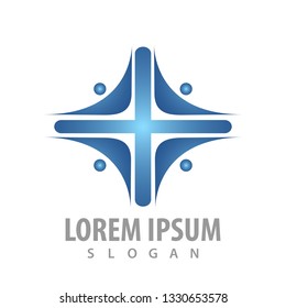 Rotate people in cross logo concept design. Symbol graphic template element 