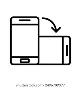 Rotar la marca lineal del logotipo del icono del teléfono en blanco y negro