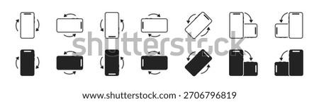 Rotate Phone Icon Set – Mobile Screen Orientation Arrow Symbols, Landscape and Portrait Rotation Signs, Vector Illustration on Transparent Background