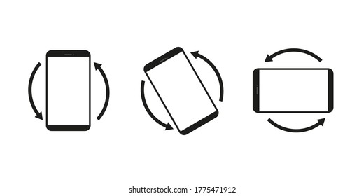 Rotate phone , vector icon. Rotate smartphone , black illustration on white background. Horisontal or vertical rotation . 10 eps