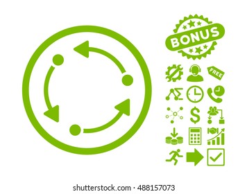 Rotate pictograph with bonus images. Vector illustration style is flat iconic symbols, eco green color, white background.