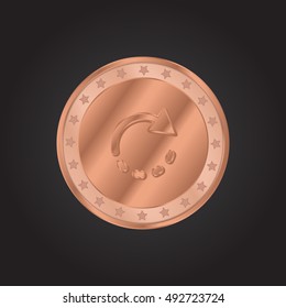 Rotate Right embossed realistic bronze coin precious Icon / Logo Design