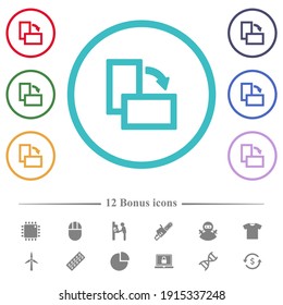 Rotate right flat color icons in circle shape outlines. 12 bonus icons included.