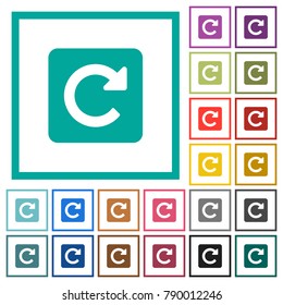 Rotate right flat color icons with quadrant frames on white background