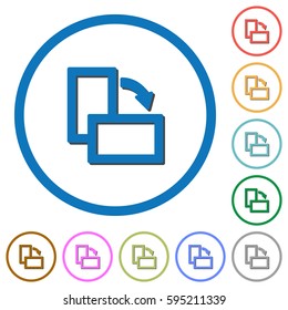 Rotate right flat color vector icons with shadows in round outlines on white background