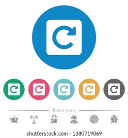 Rotate right flat white icons on round color backgrounds. 6 bonus icons included.