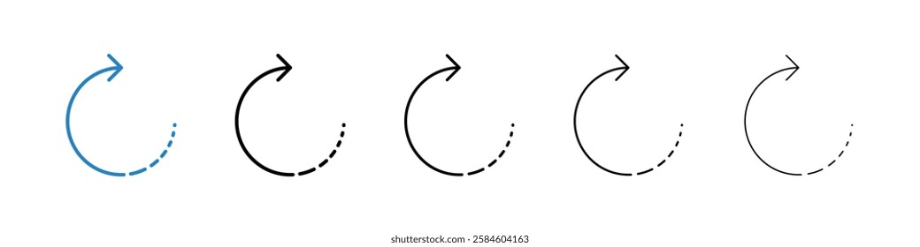 Rotate right icons in five different stroke sizes