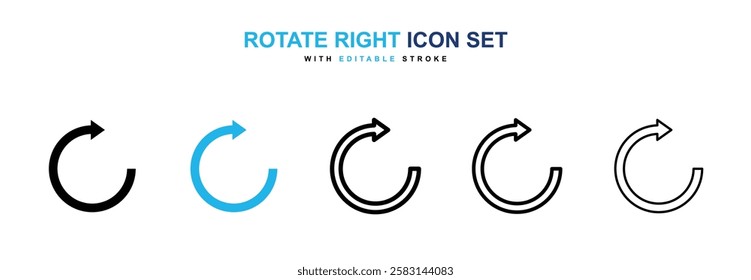 Rotate right icons vector collection in black and blue colors on white background