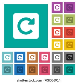 Rotate right multi colored flat icons on plain square backgrounds. Included white and darker icon variations for hover or active effects.