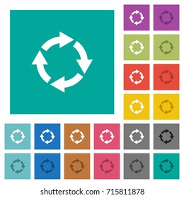 Rotate right multi colored flat icons on plain square backgrounds. Included white and darker icon variations for hover or active effects.