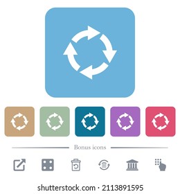 Rotate right outline white flat icons on color rounded square backgrounds. 6 bonus icons included