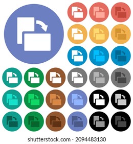 Rotate right solid multi colored flat icons on round backgrounds. Included white, light and dark icon variations for hover and active status effects, and bonus shades.