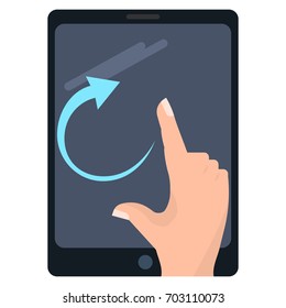 Rotate right touch screen gesture on tablet vector illustration. Flat style design. Colorful graphics