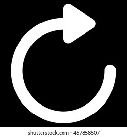Rotate Right vector icon. Style is contour flat icon symbol, white color, black background.