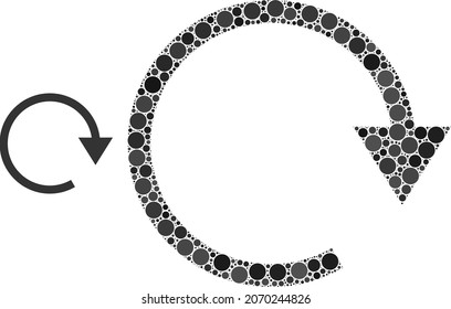 Drehen Sie das rechte Vektormosaik aus kleinen Kreisen in unterschiedlichen Größen und Farbtönen. Kleine Kreise werden in rechte Vektormosaike rotiert. Abstrakte Vektorgrafik.