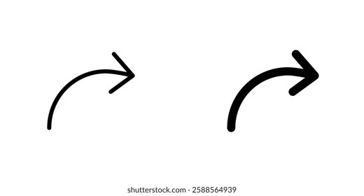 Rotate right vectors icons set in filled and strokes on white background