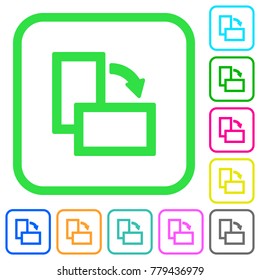 Rotate right vivid colored flat icons in curved borders on white background