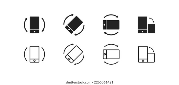 Rotate screen icons set. Screen auto-rotate, screen orientation, landscape, portrait, sensor, turn off, media. firmware, scale, display. The concept of controls. Set of vector icons isolated