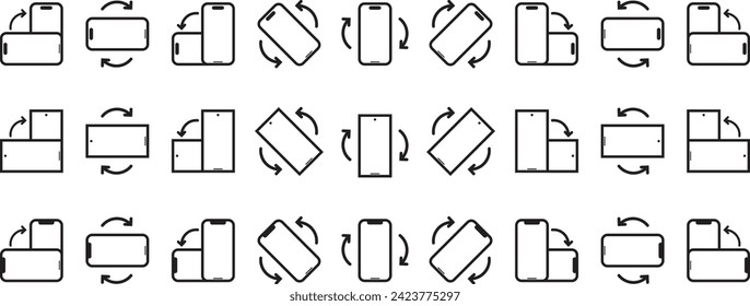 Rotar la colección de iconos de smartphone a la rotación del lado izquierdo y derecho con un icono de contorno de trazo editable para girar el dispositivo o girar el teléfono inteligente 