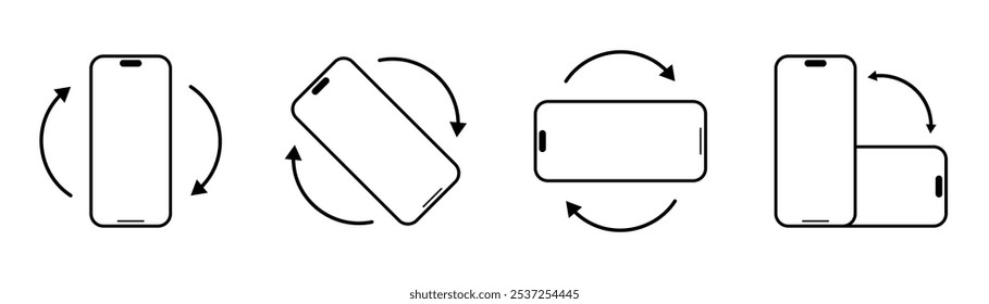 Girar el icono del smartphone, símbolo del teléfono móvil que muestra la rotación, flechas móviles Horizontales y de Vertical, diseño del Vector para el uso móvil