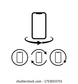 Gira el conjunto de iconos de smartphone o el teléfono celular a 360 grados. Rotación de pantalla móvil sobre fondo blanco aislado. Vector Eps 10