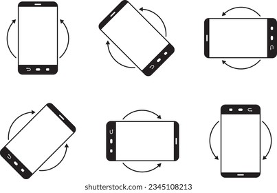 Rotar el conjunto de iconos del smartphone aislado en fondo blanco. Rotación de pantalla móvil
móvil, rotación, visualización, conjunto, vector, botón, celda, aislado, icono, dispositivo, movimiento, 
teléfono, aplicación,