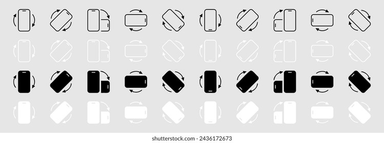  Gira el conjunto de iconos del smartphone. Gire el teléfono alrededor de la colección de iconos.Señal de rotación del dispositivo.Gire el símbolo del teléfono. Vector