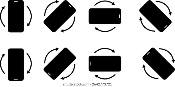 Rotate smartphone icon set. Rotate smartphone icon. Turn your device sign. Device rotation symbol