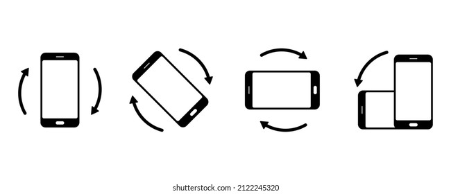 Drehen Sie die Smartphone-Symbole. Horizontales und vertikales Drehgerät für Smartphones. Drehzeichen des Geräts Dreh dein Telefon. 