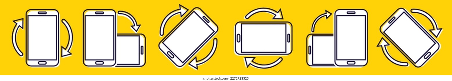 Rotate smartphone icons set. Horizontal and vertical rotation smartphone. Device rotation sign. Turn your phone. . Vector illustration